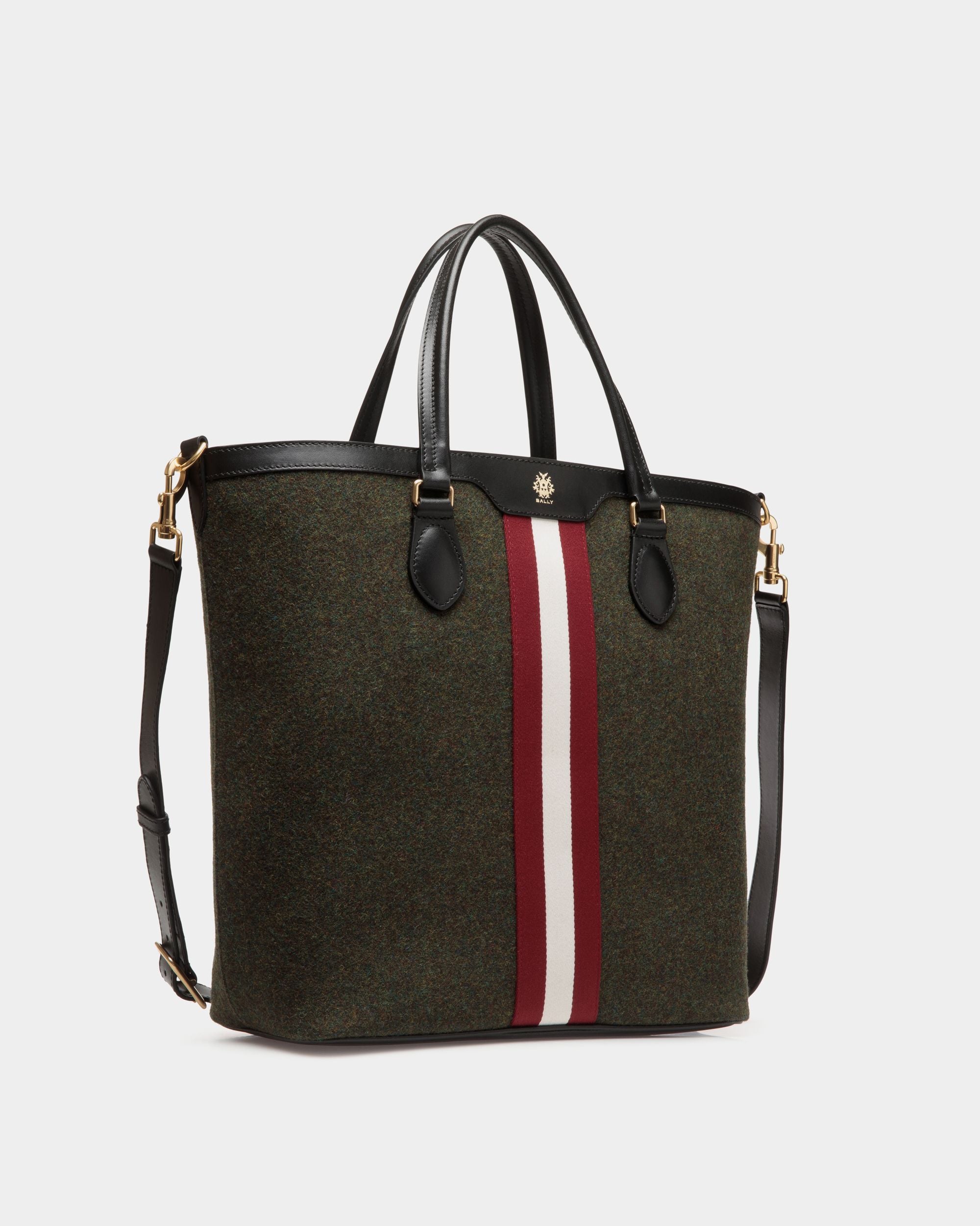 Beckett Tote In Dark Green Wool And Leather - Uomo - Bally - 03