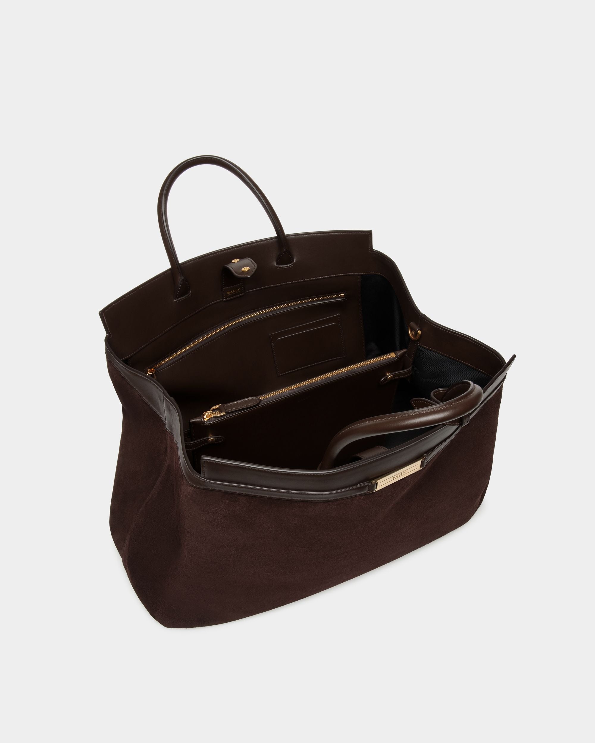 Borsa Weekender Deco In Pelle Scamosciata E Pelle Color Ebano - Uomo - Bally - 04