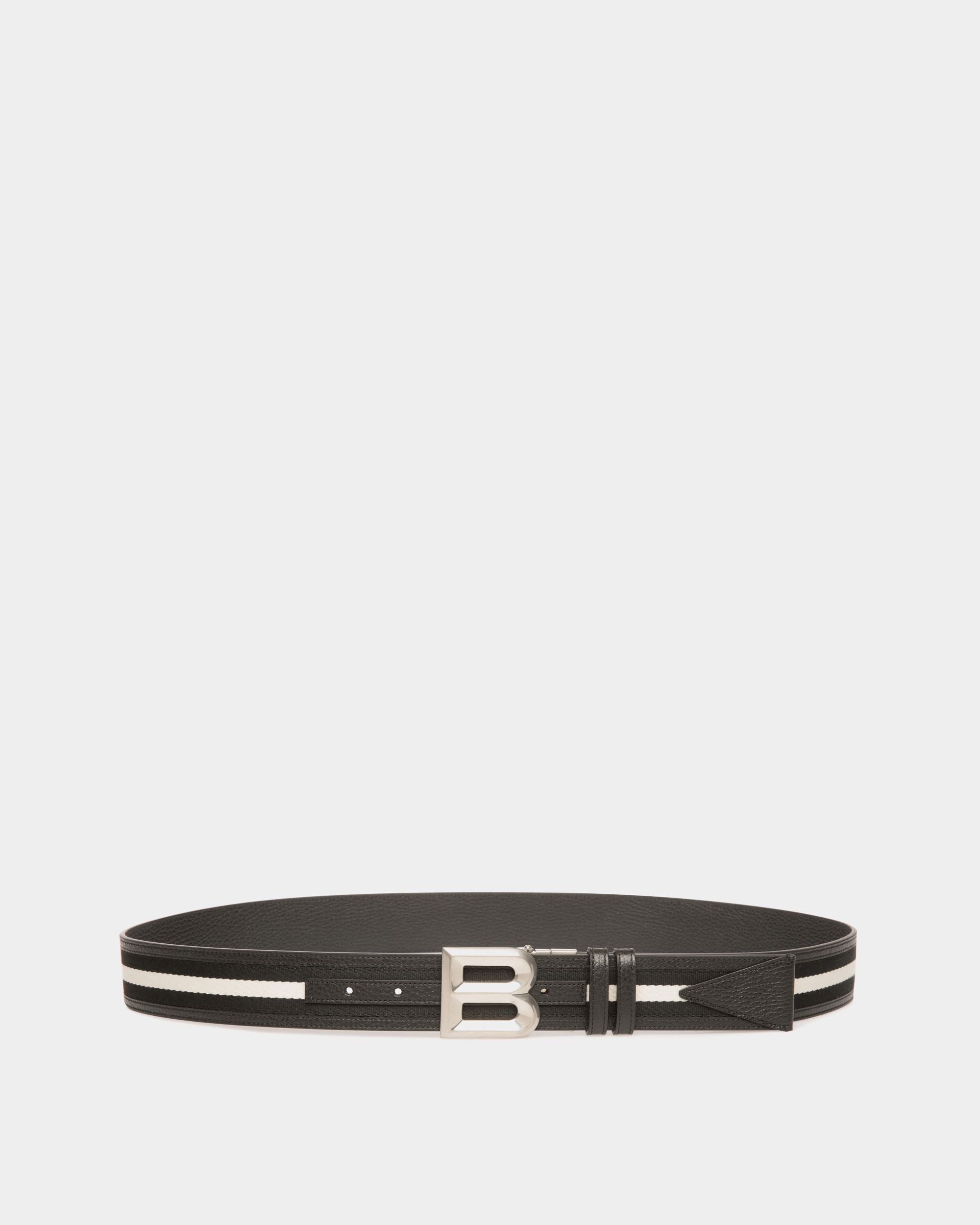 B Bold 40mm Reversible Belt in Black and White Fabric And Leather - Uomo - Bally - 01