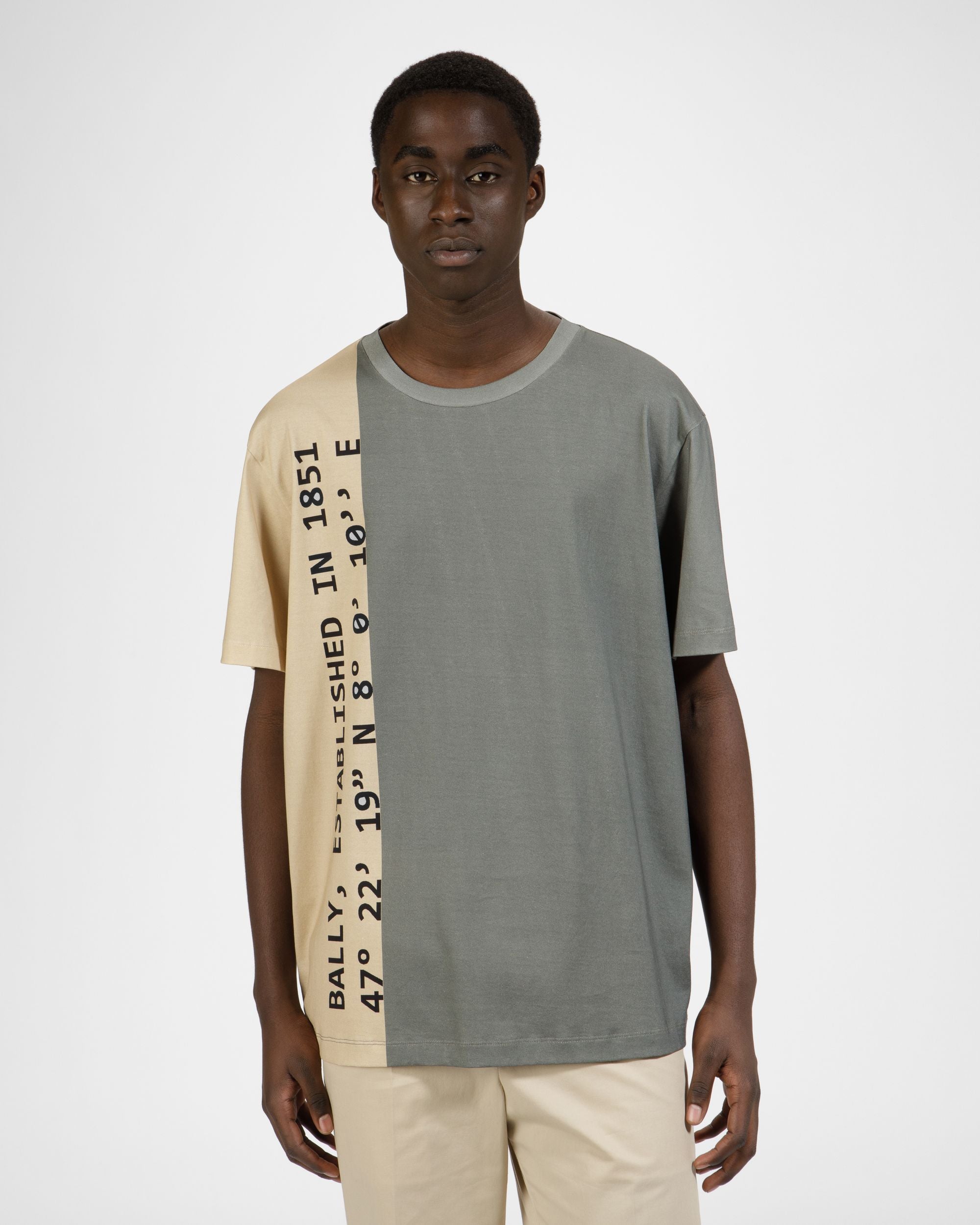 T-Shirt Coordinates In Cotone Biologico Beige E Verde - Uomo - Bally - 02