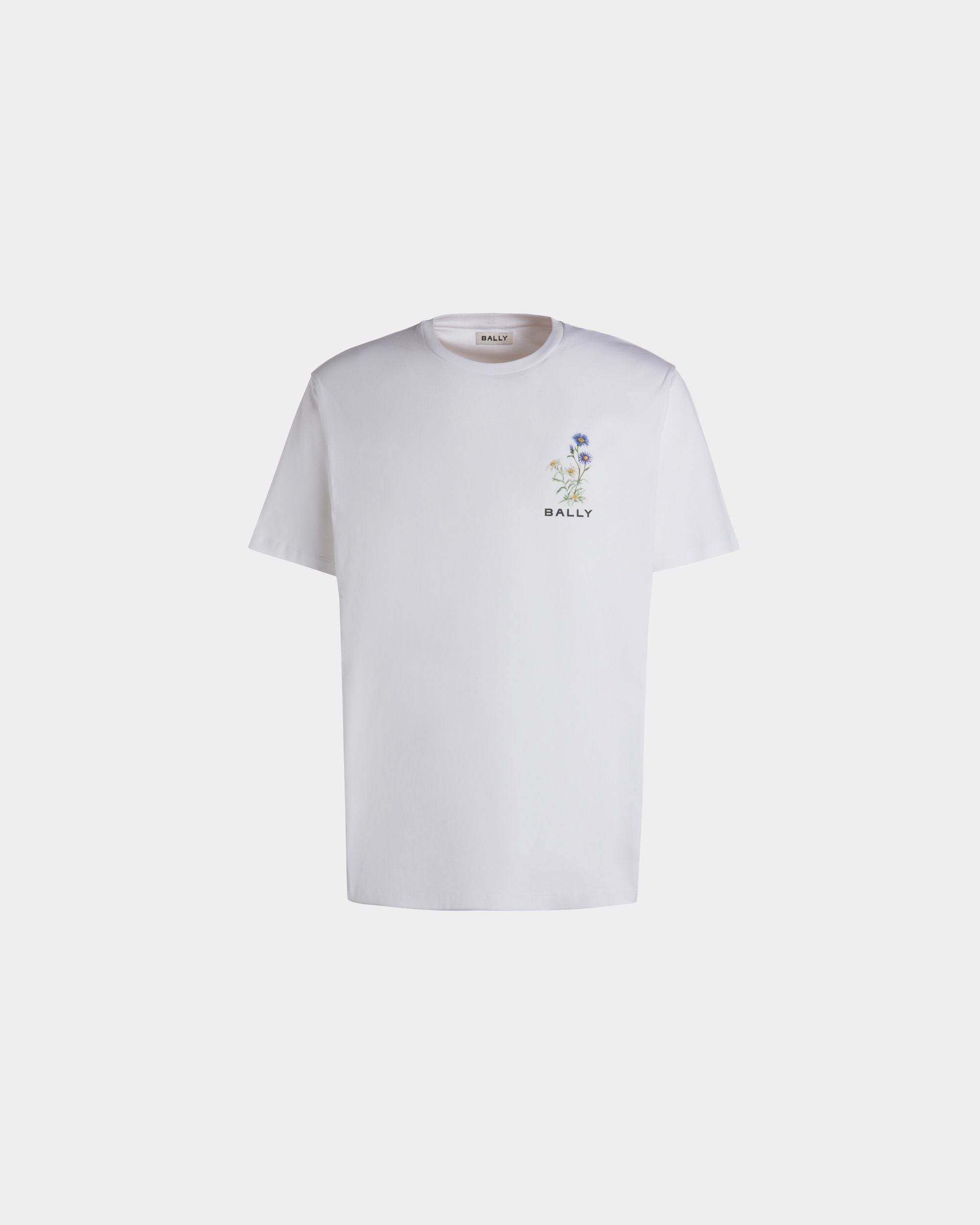 T-Shirt In Cotone Bianco Con Stampa Mountain Flower - Uomo - Bally - 01