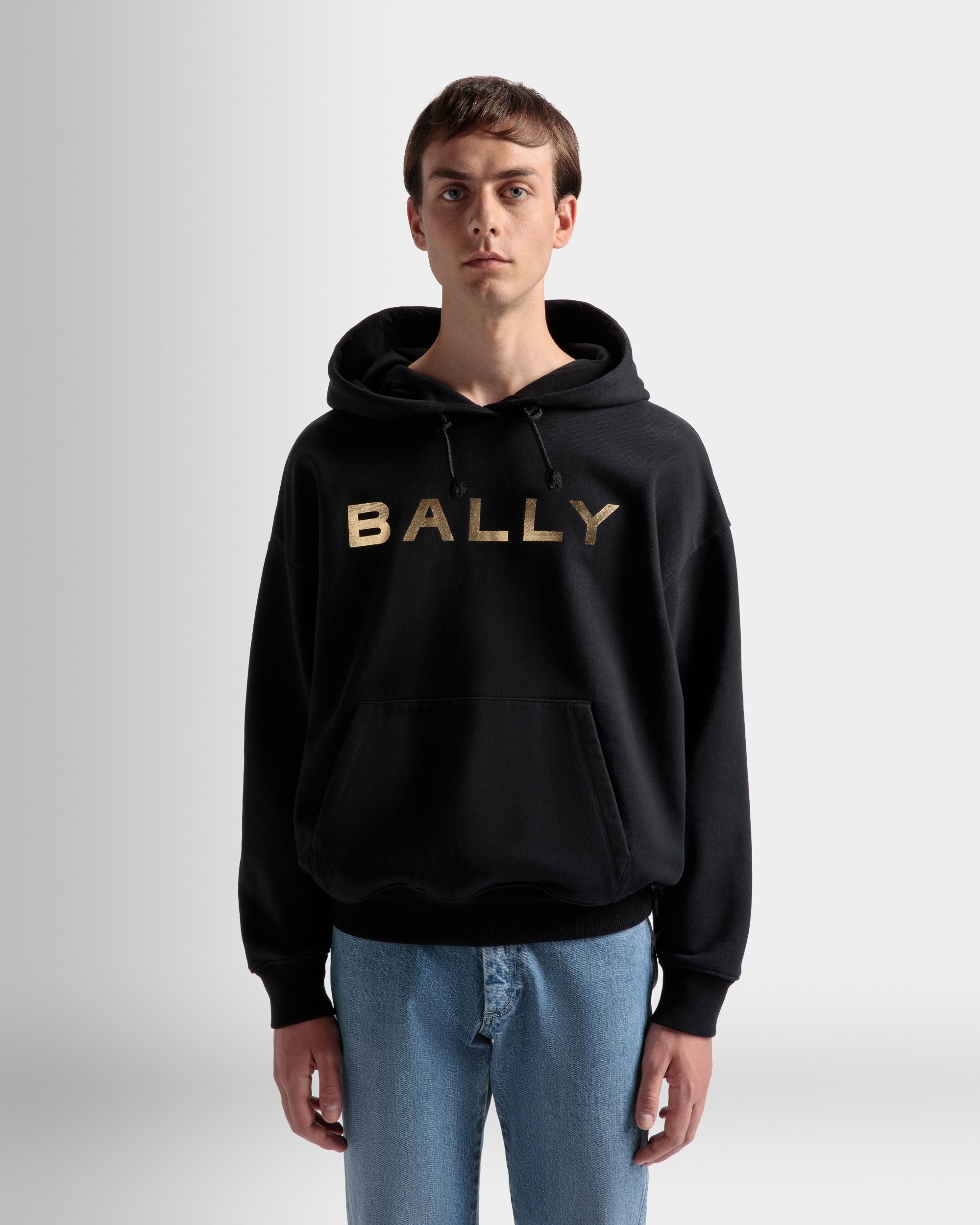 Felpa Con Cappuccio E Logo In Cotone Nero - Uomo - Bally - 03