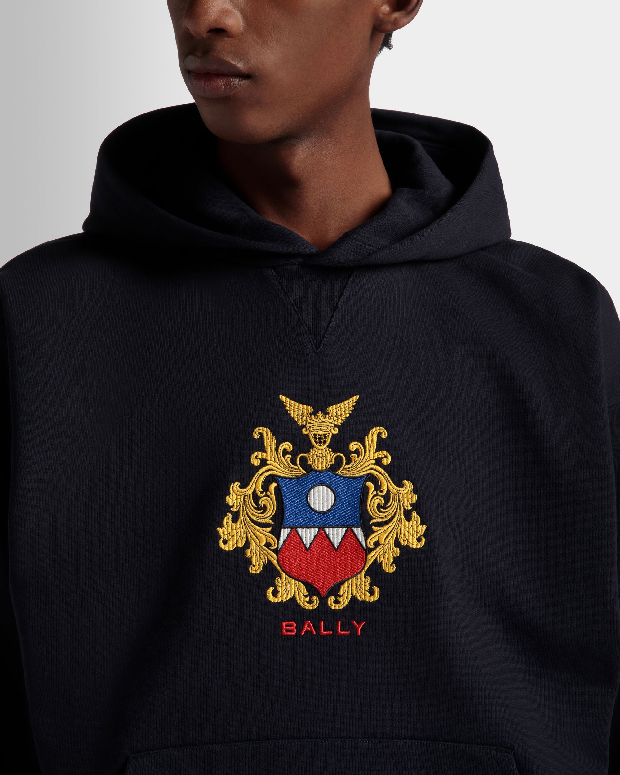 Maglia Con Cappuccio In Cotone Navy Blue Con Logo Bally Crest - Uomo - Bally - 03