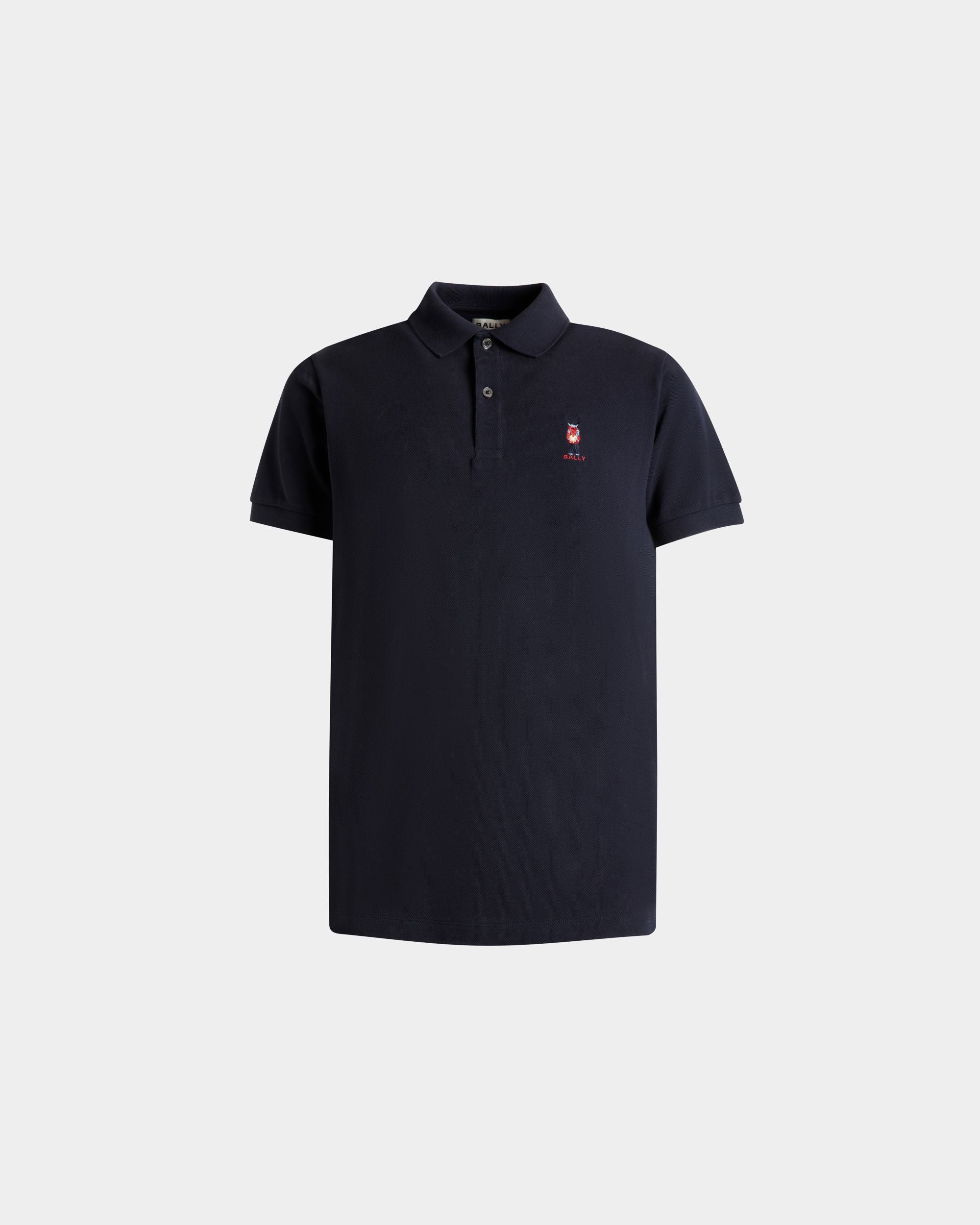 Polo In Cotone Navy Blue Con Ricamo Forest Mask - Uomo - Bally - 01