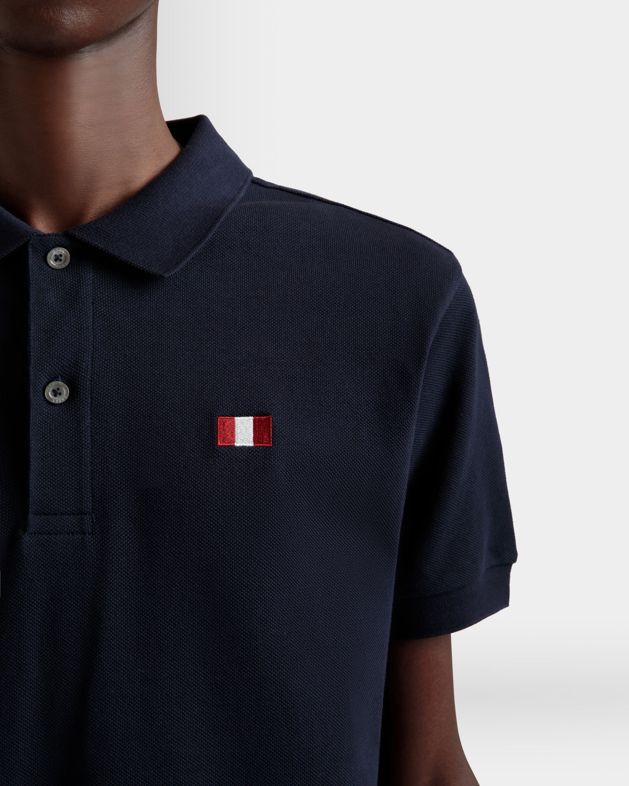 Polo In Cotone Navy Blue Con Elemento Bally Flag - Uomo - Bally - 03