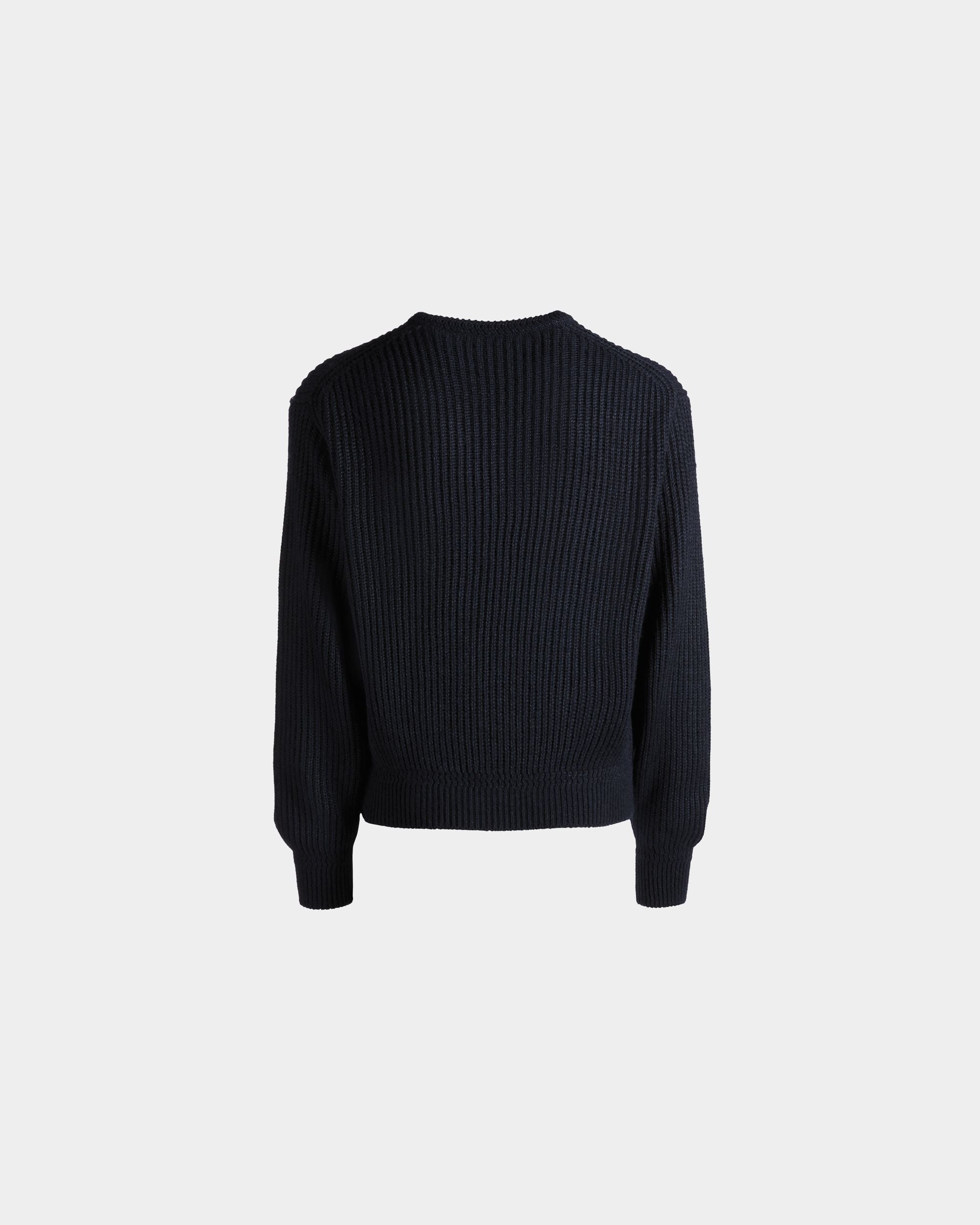 Pullover Girocollo In Lana E Seta Navy Blue Con Logo Bally Crest - Uomo - Bally - 03