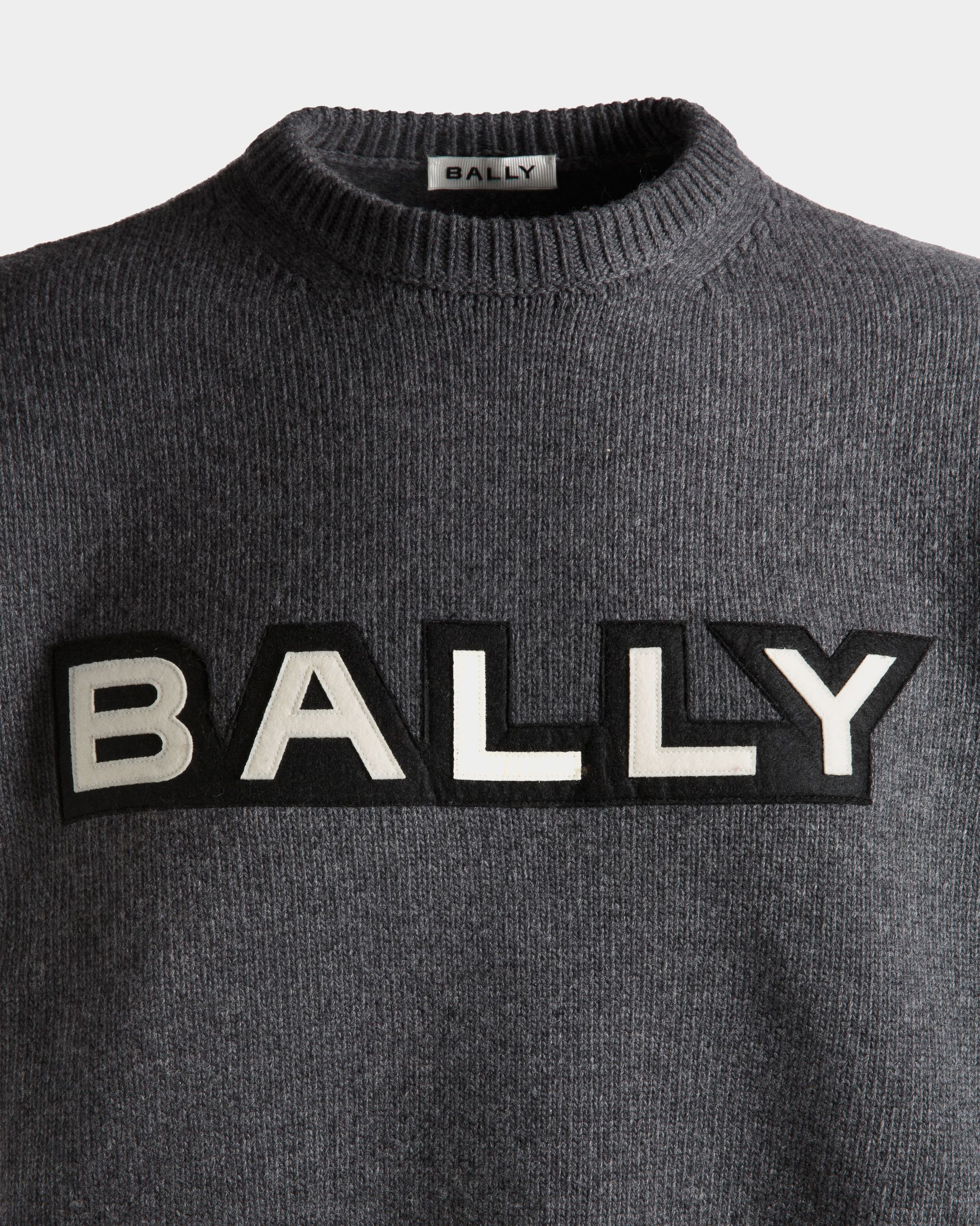 Pullover Girocollo In Lana Grigio Scuro Con Logo - Uomo - Bally - 02