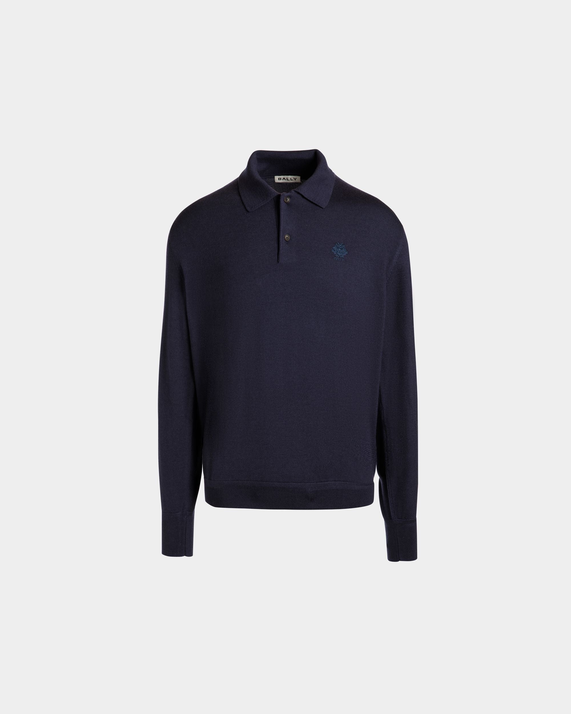 Polo A Maniche Lunghe In Misto Cashmere Navy Blue Con Logo Bally Crest - Uomo - Bally - 01