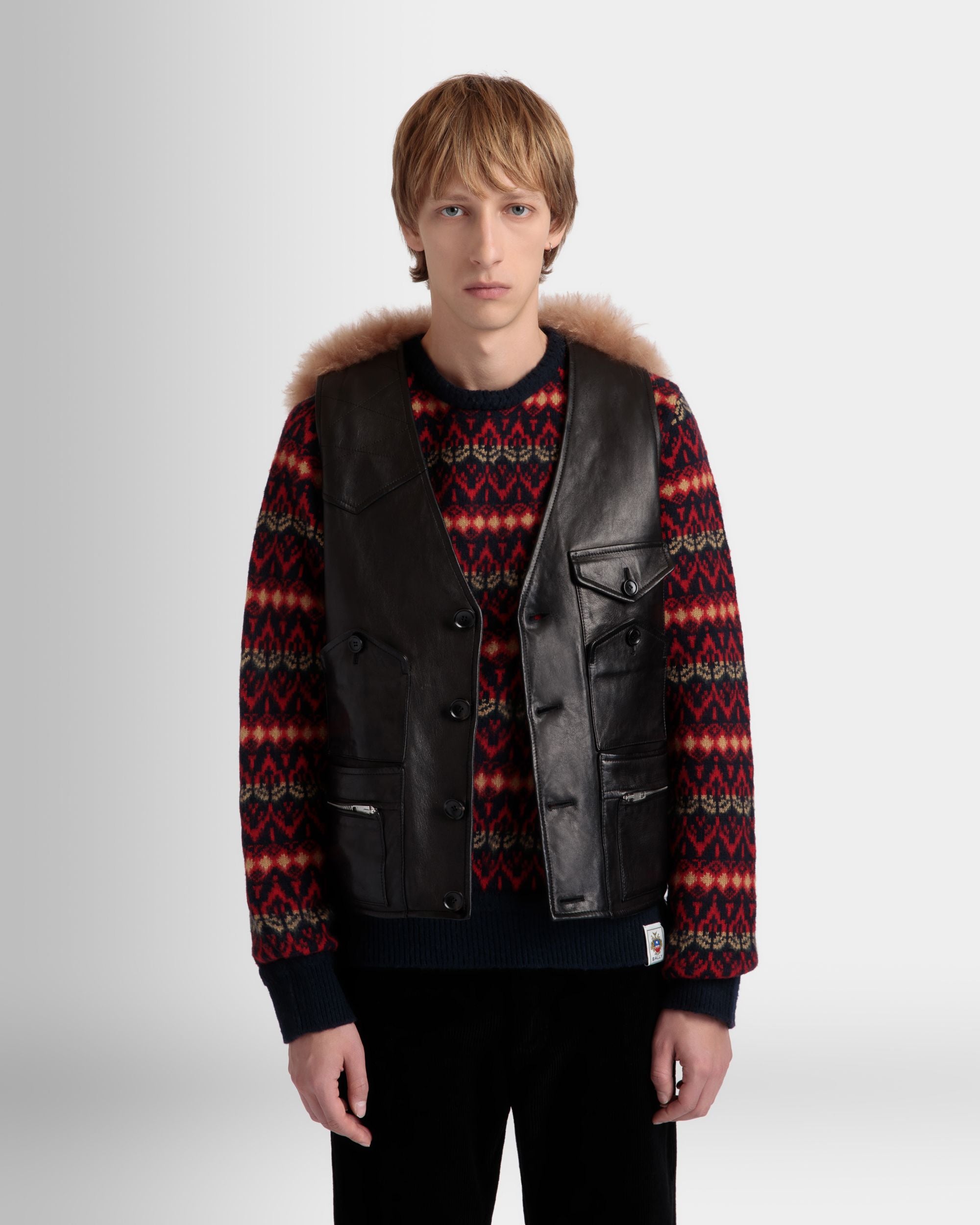 Gilet In Pelle Nera Con Inserto In Shearling - Uomo - Bally - 03