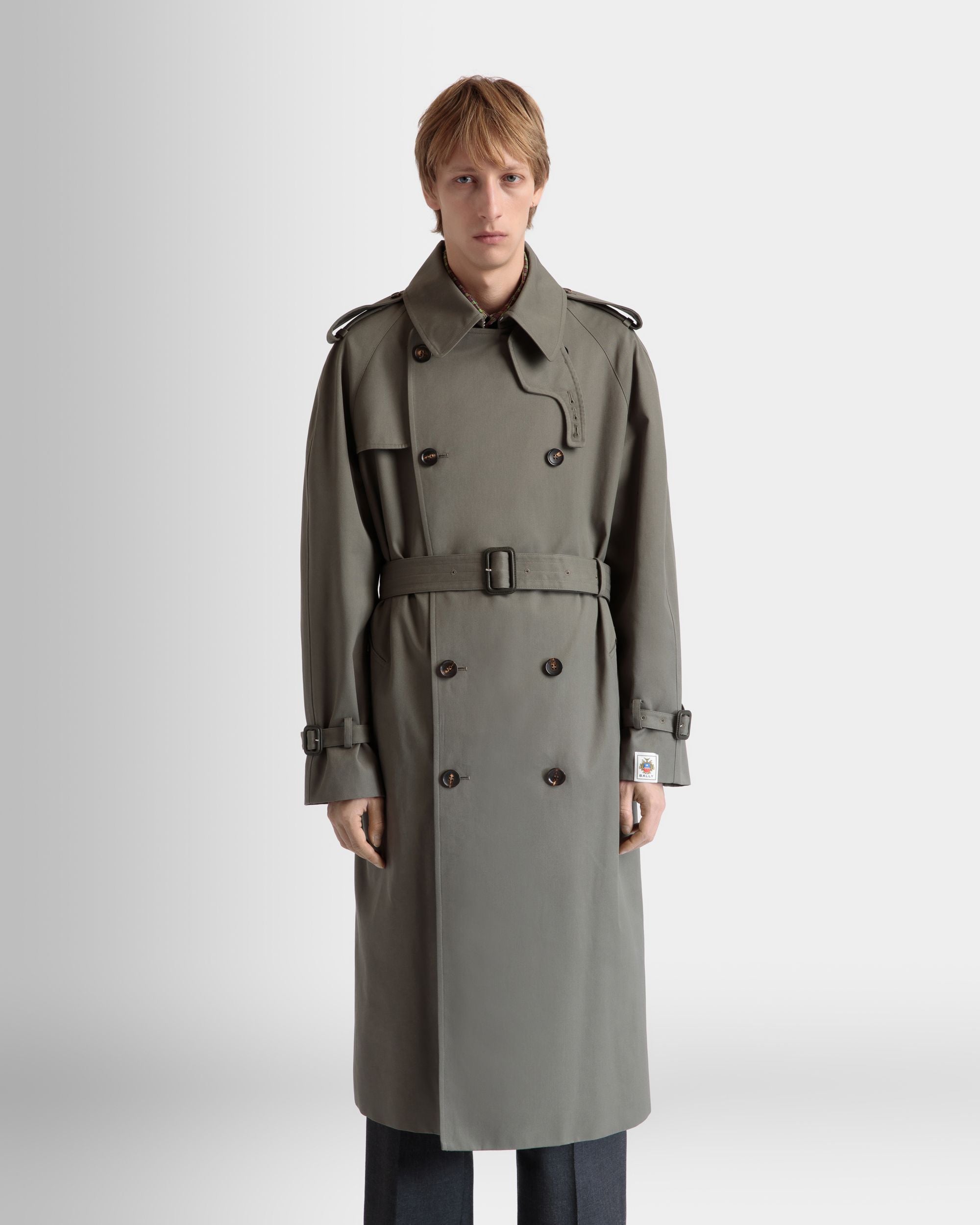 Trench Doppiopetto In Gabardine Misto Cotone Military Green - Uomo - Bally - 03