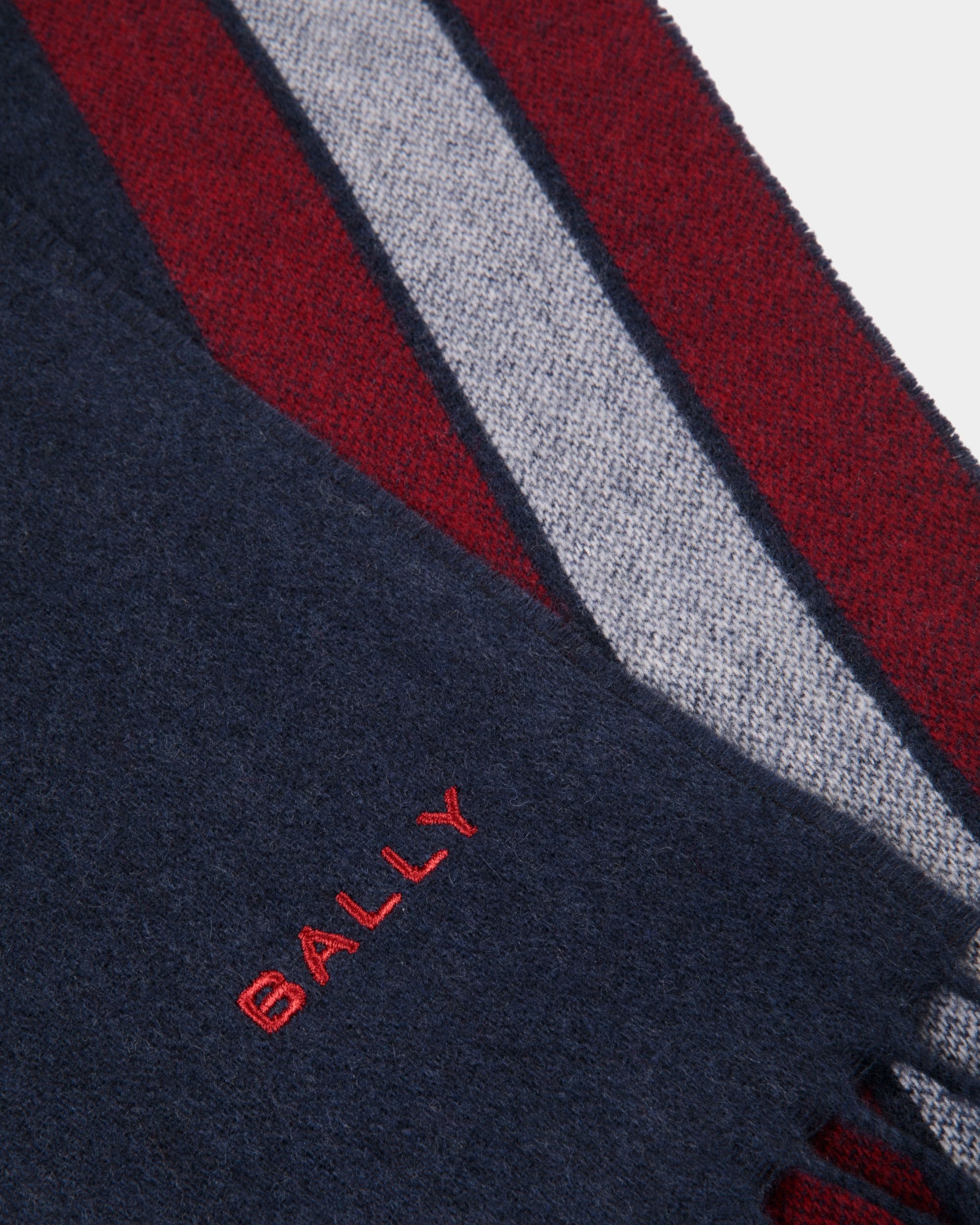 Sciarpa In Misto Cashmere Navy Blue Con Dettaglio Bally Ribbon - Uomo - Bally - 02