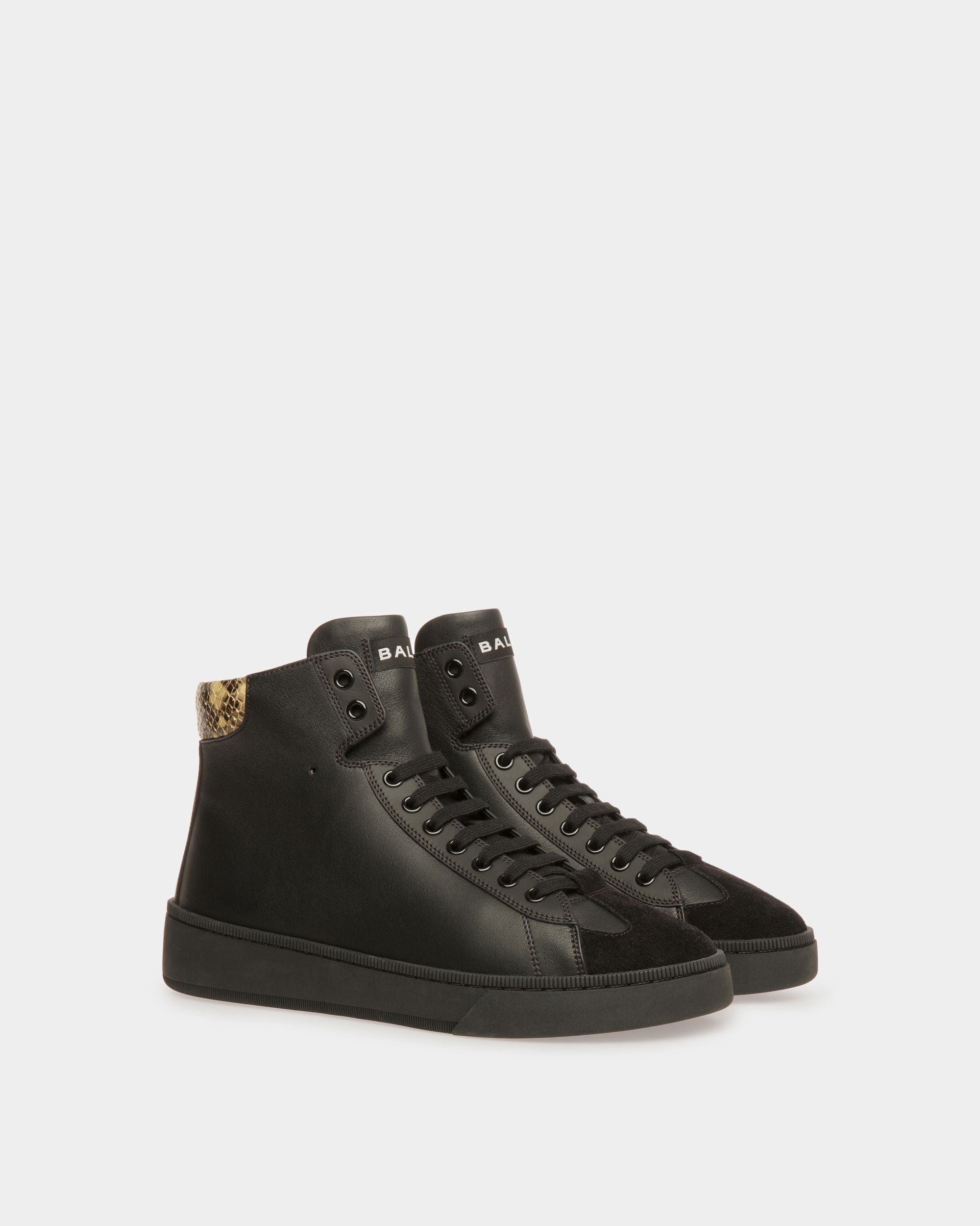 Sneaker Raise In Pelle Nera Con Stampa Pitonata - Uomo - Bally - 03