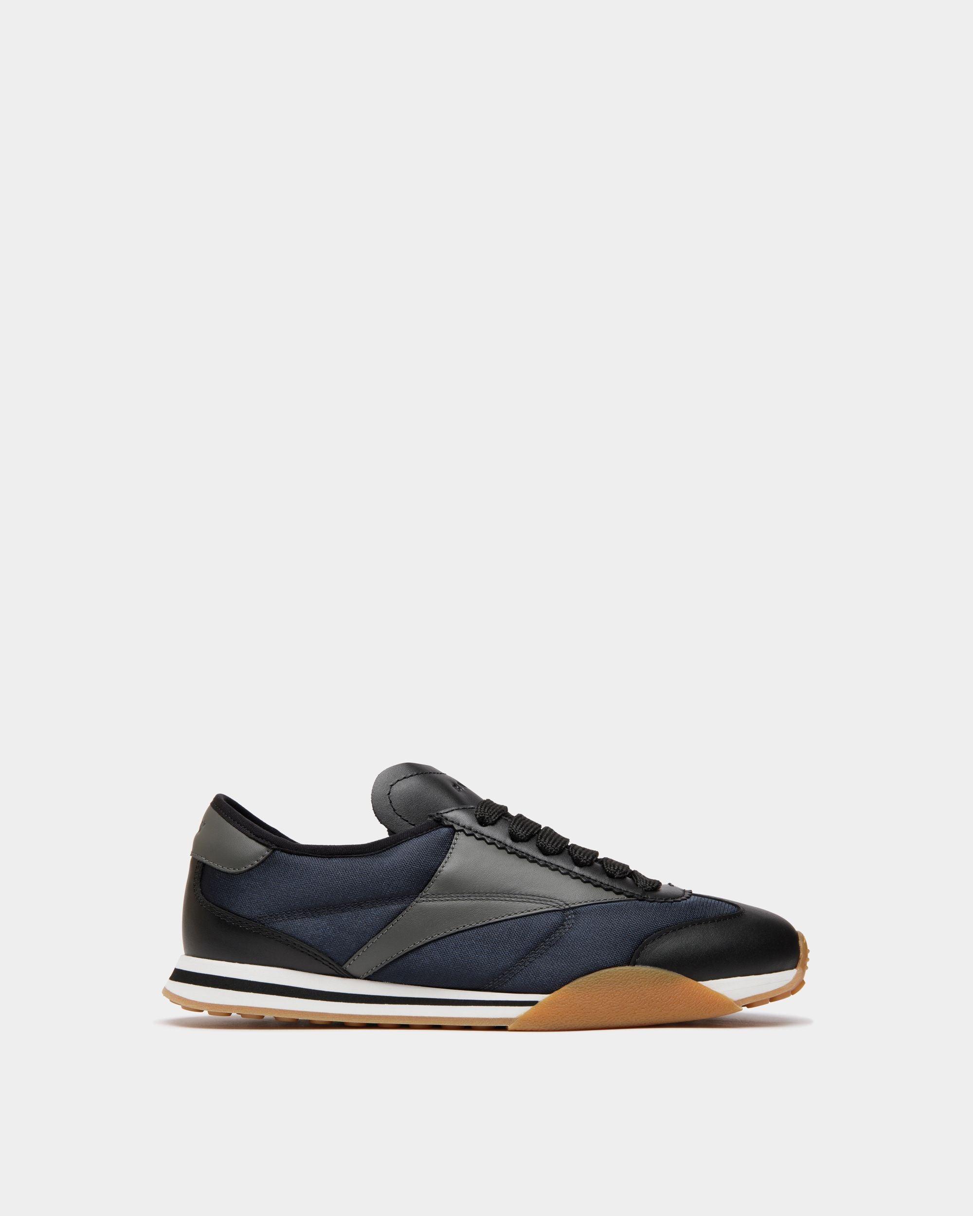 Sneaker Sussex In Pelle Nera, Pelle Navy Blue E Tessuto - Uomo - Bally - 01