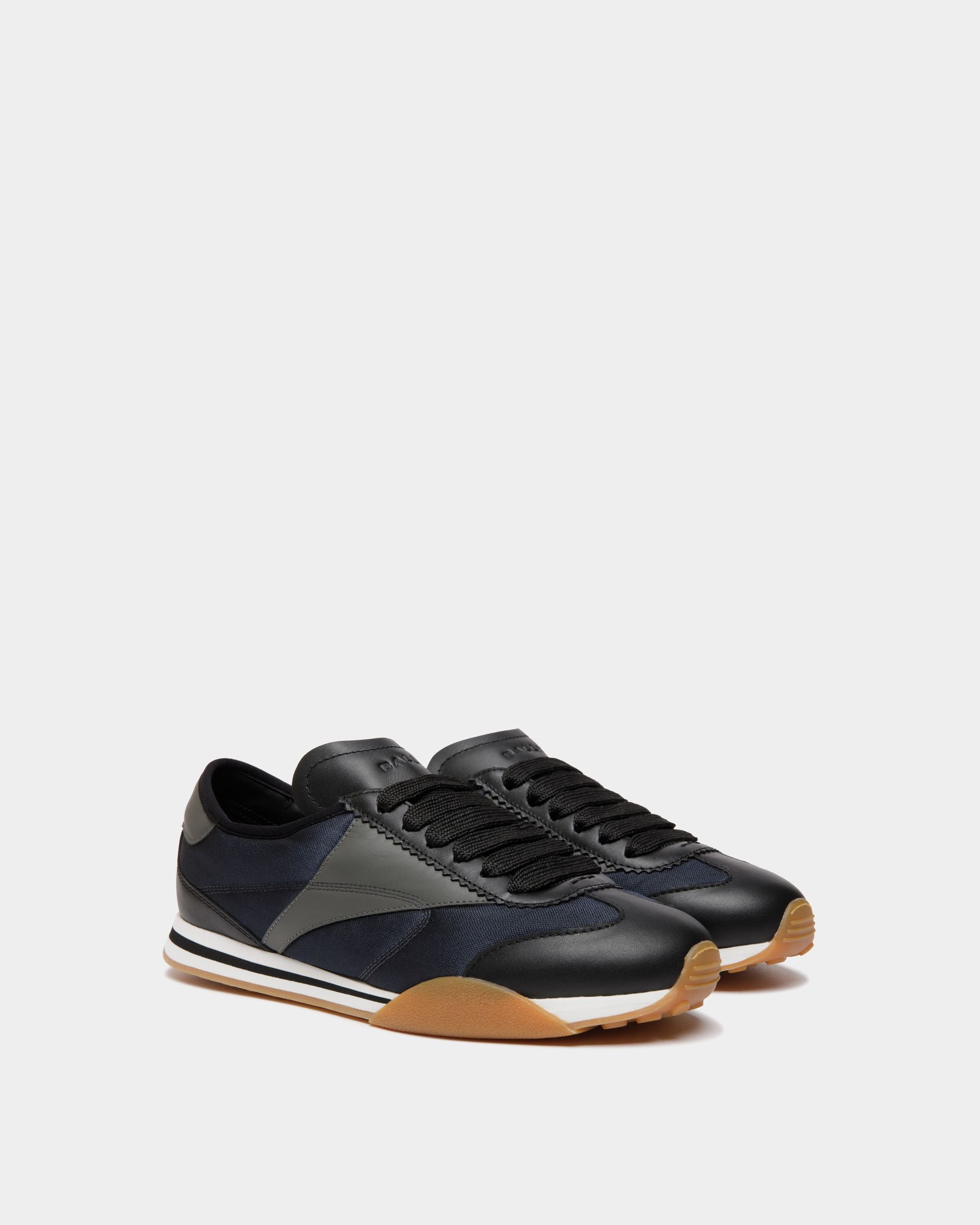 Sneaker Sussex In Pelle Nera, Pelle Navy Blue E Tessuto - Uomo - Bally - 03