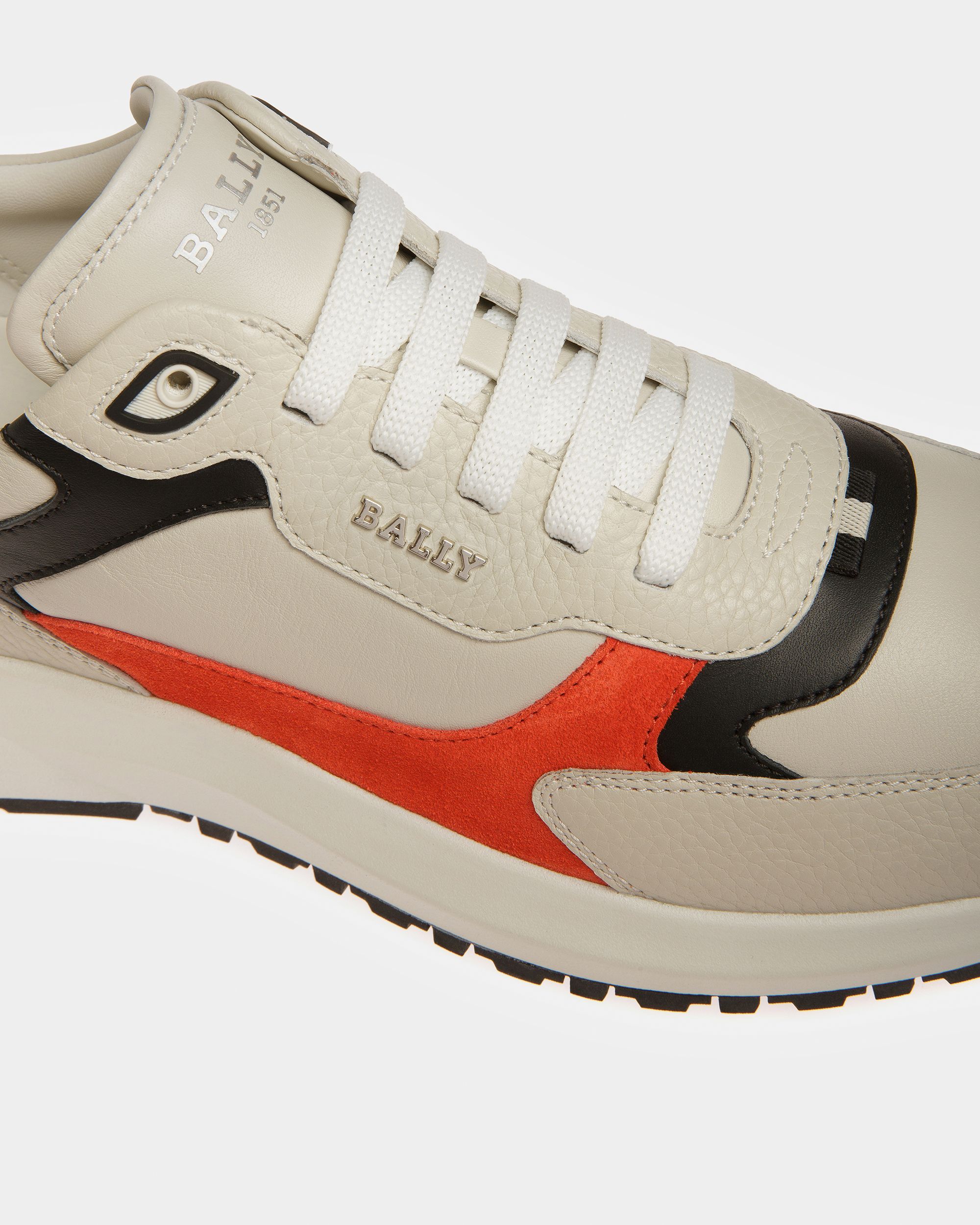 Dave Sneaker In Pelle E Tessuto Bianco Cipria E Arancione - Uomo - Bally - 05