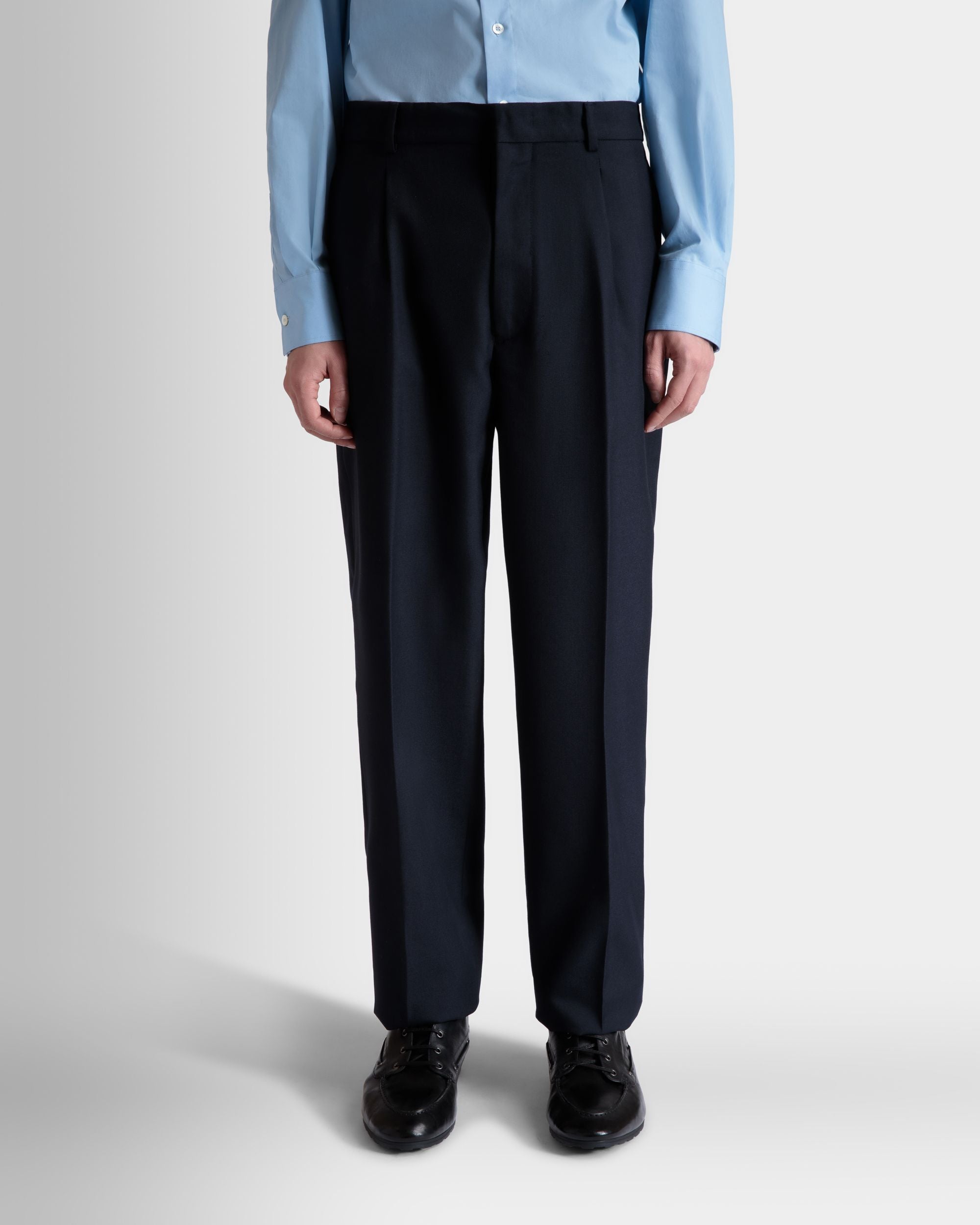 Pantalone Con Pince In Misto Lana Navy Blue - Uomo - Bally - 03