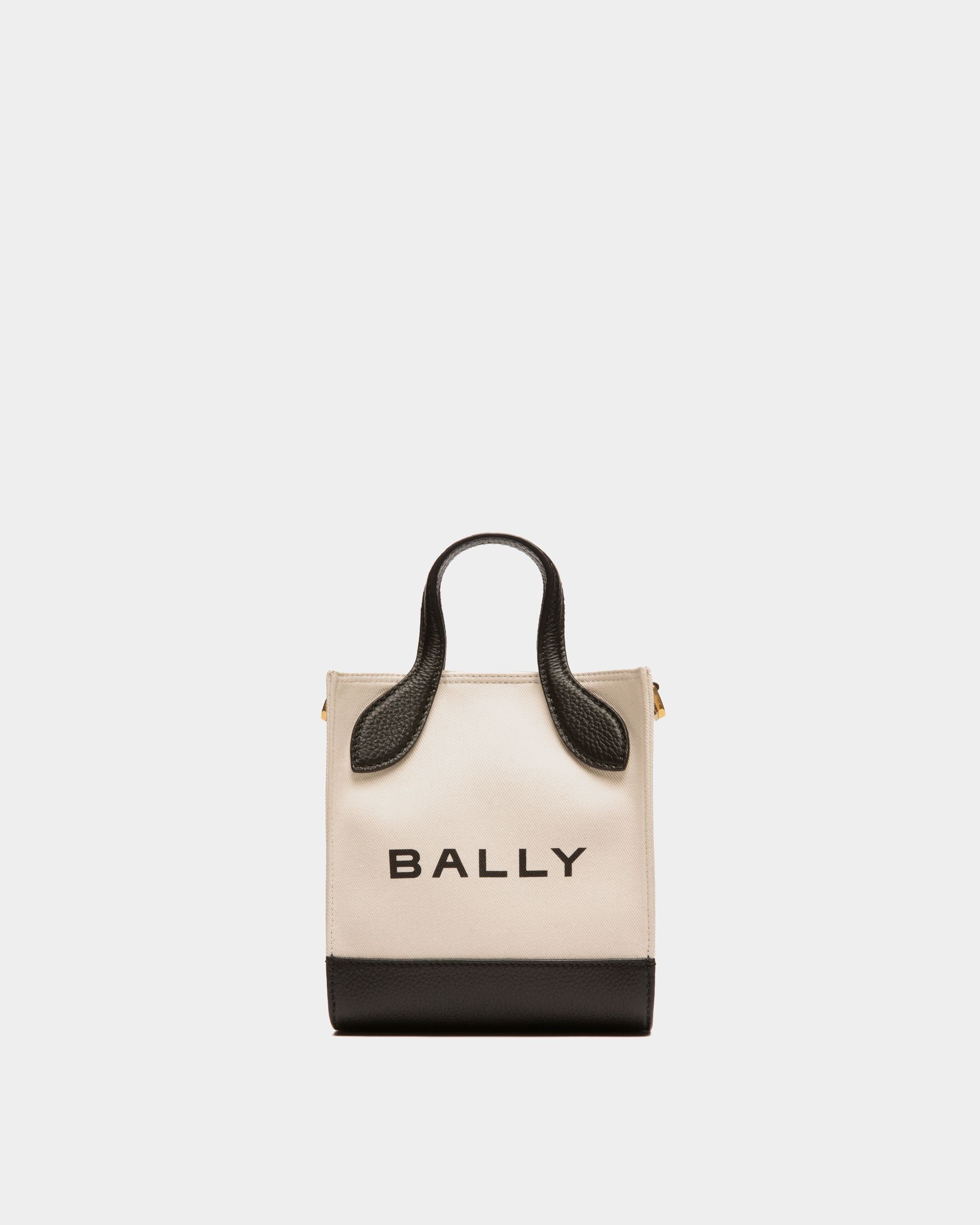 Tote Bag Mini Bar In Pelle Nera E Tela Color Neutro - Donna - Bally - 01