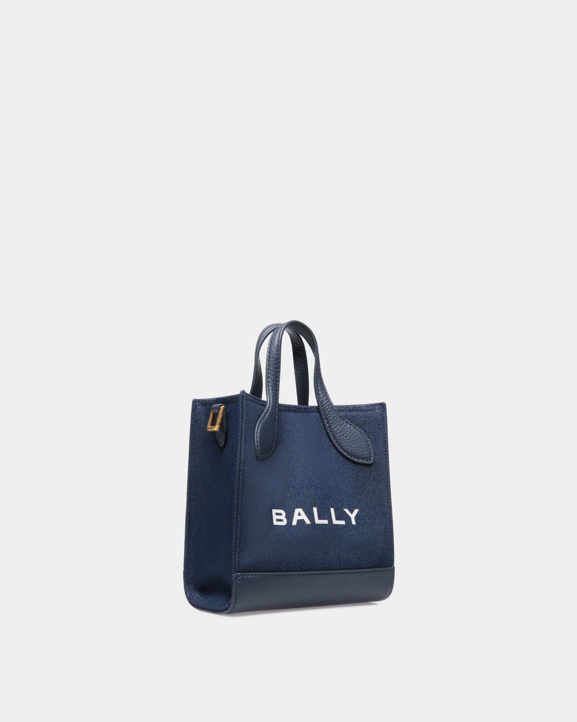 Tote Bag Mini Bar In Tessuto E Pelle Navy Blue - Donna - Bally - 03