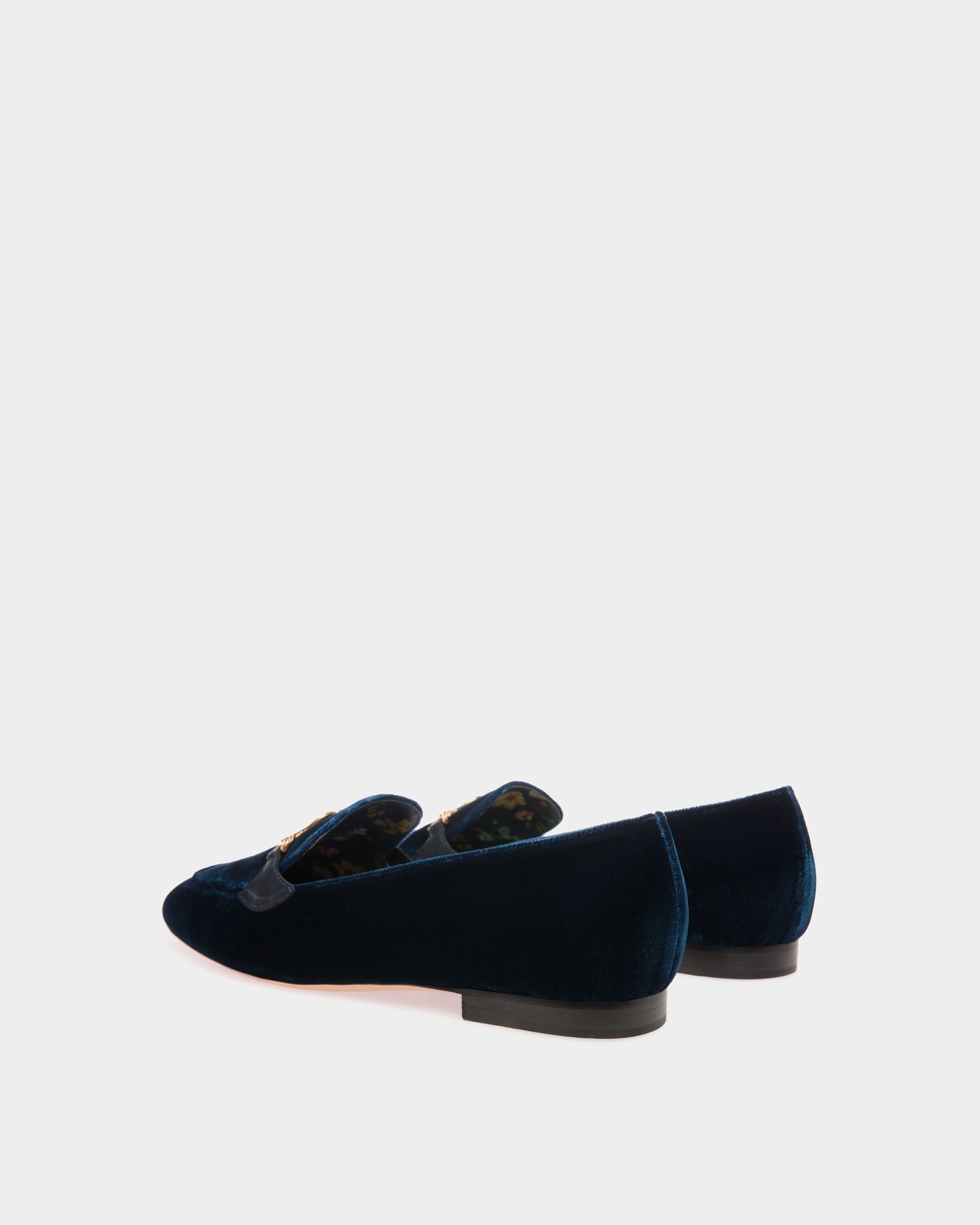 Mocassino Daily Emblem In Velluto Navy Blue - Donna - Bally - 03