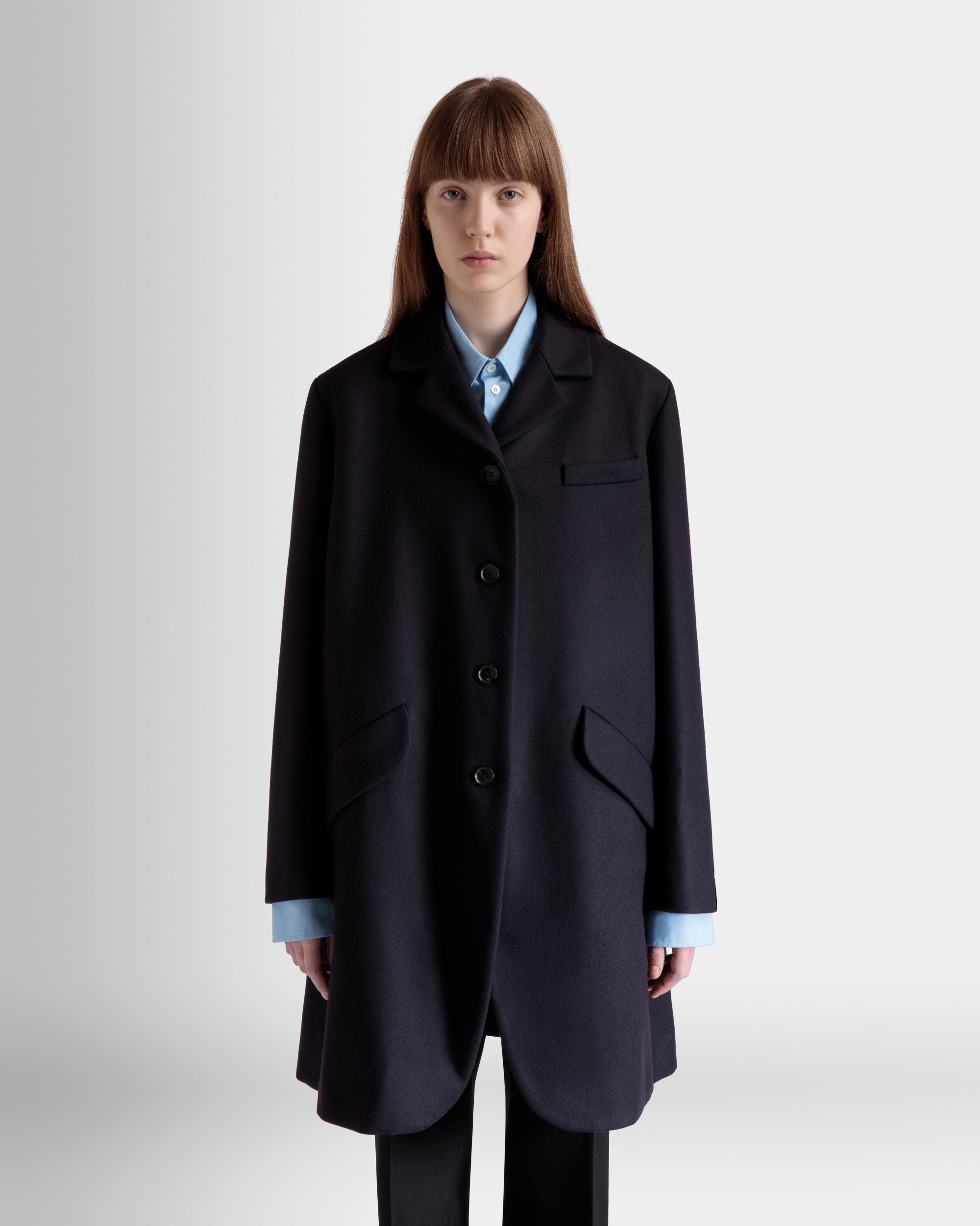 Cappotto Midi Monopetto In Misto Lana Navy Blue - Donna - Bally - 03