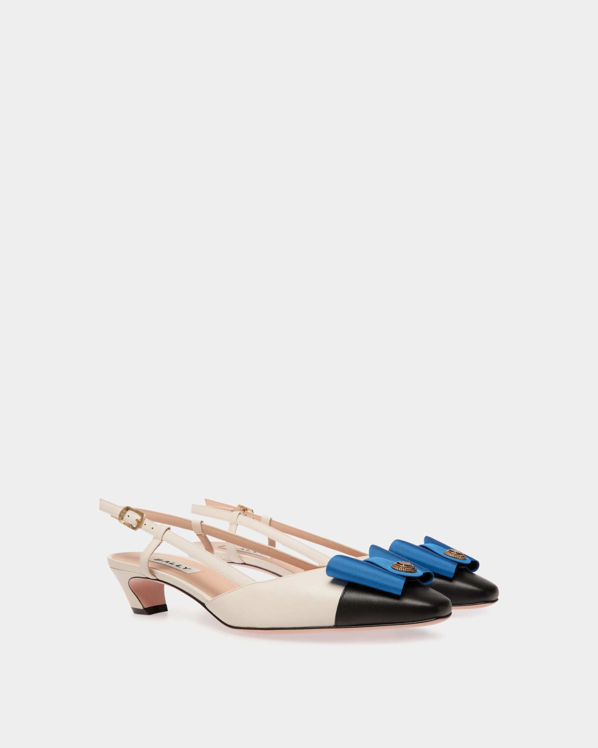 Décolleté Slingback B-Bow In Pelle Bianca E Nera - Donna - Bally - 02