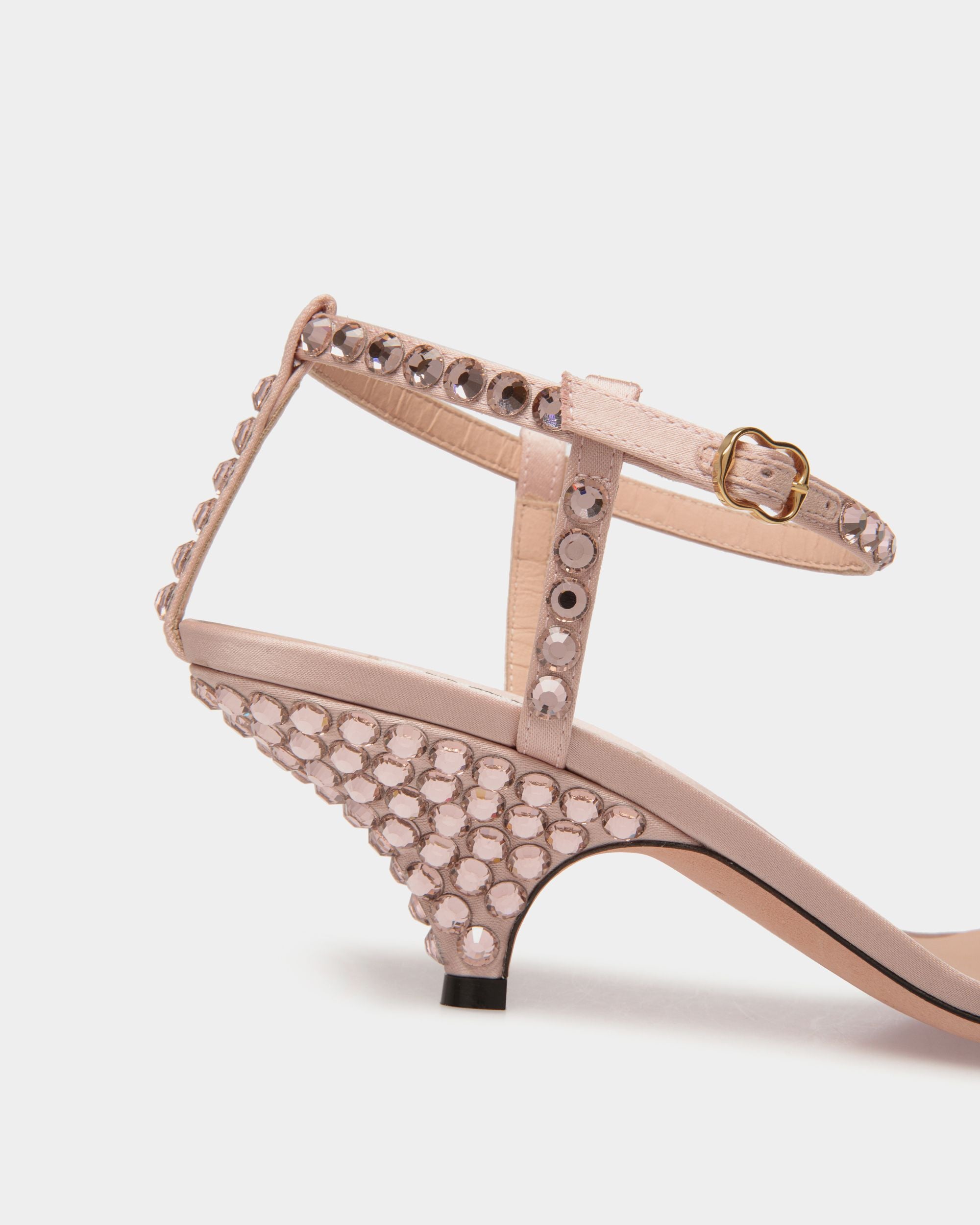 Sandalo Con Tacco Katy In Tessuto Light Pink Con Cristalli - Donna - Bally - 04