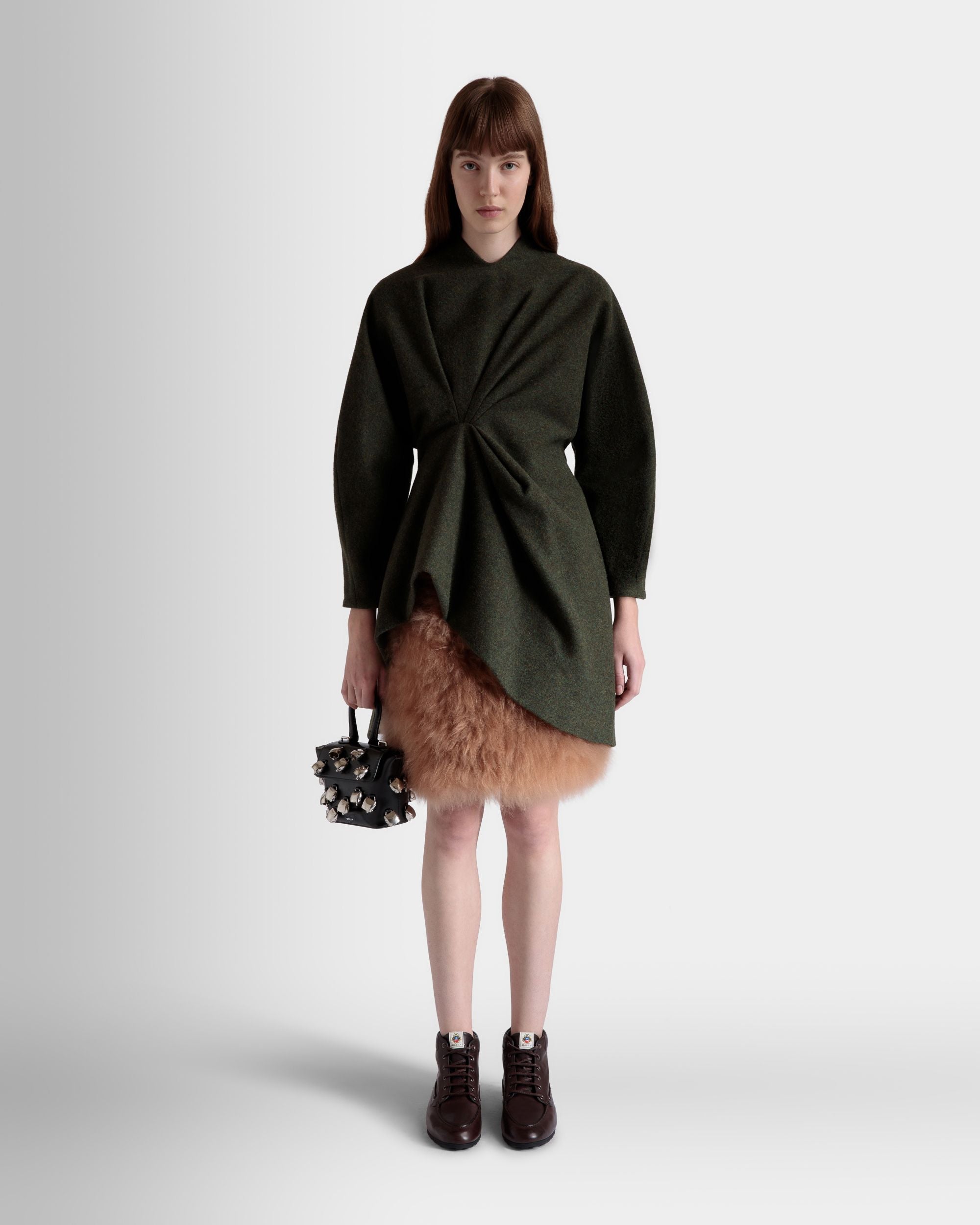 Minigonna In Lana E Shearling Verde Scuro E Praline Beige - Donna - Bally - 02